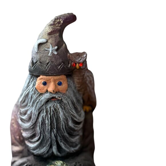 Fantasy Wizard Gnome Figurine “H. Craft” Signed Owl Crystal Ball Decor - Picture 2 of 12